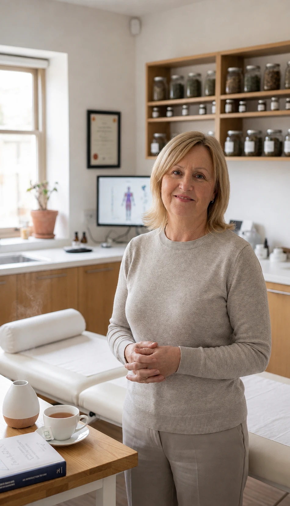 Deb Smith, Qualified Naturopath, Clinical Hypnotherapist and Psychotherapist, in her clinic room